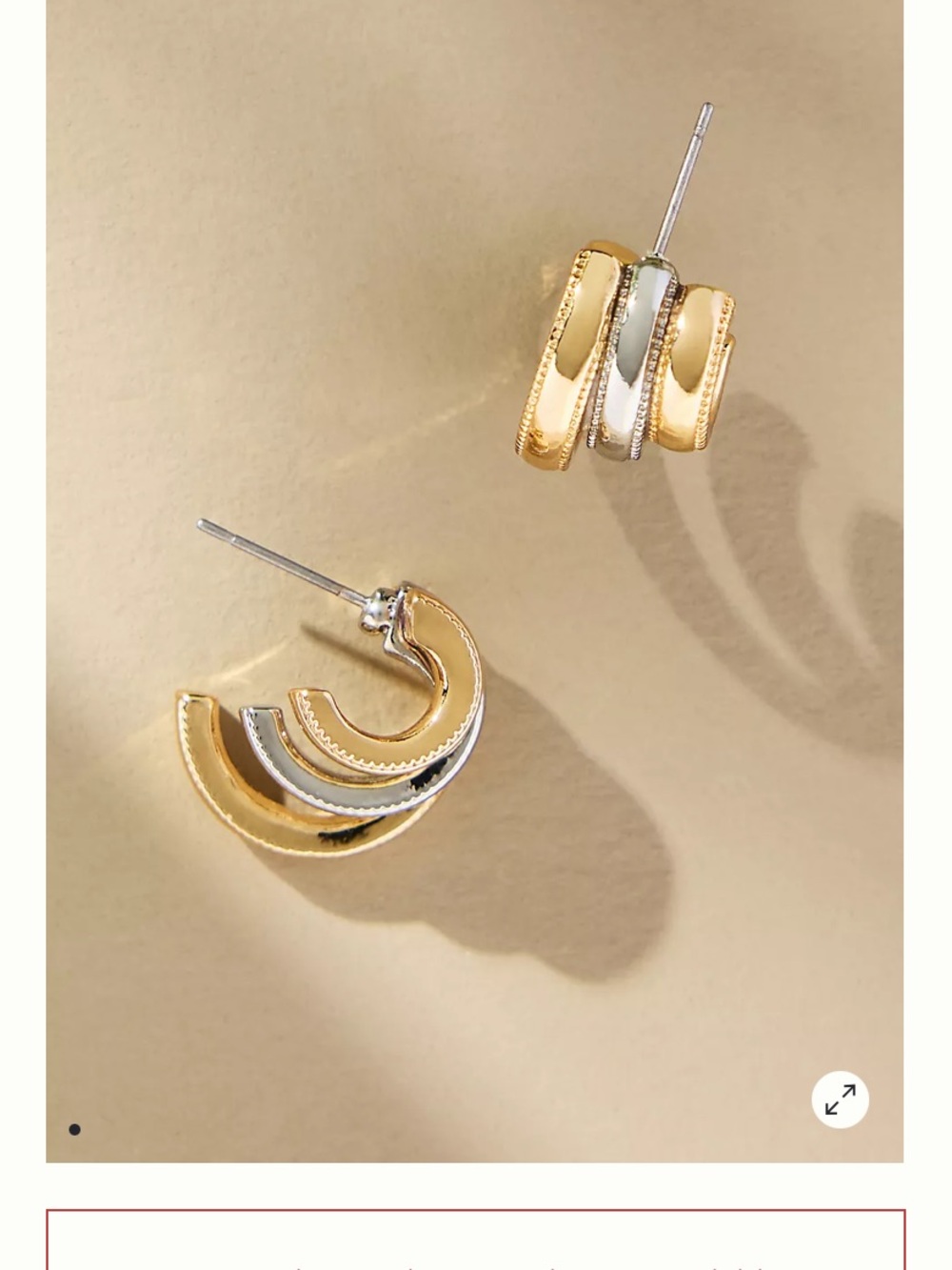 Anthropologie Tri-Tone Layered Half Hoop Earrings — Gold, Silver, Rose Gold